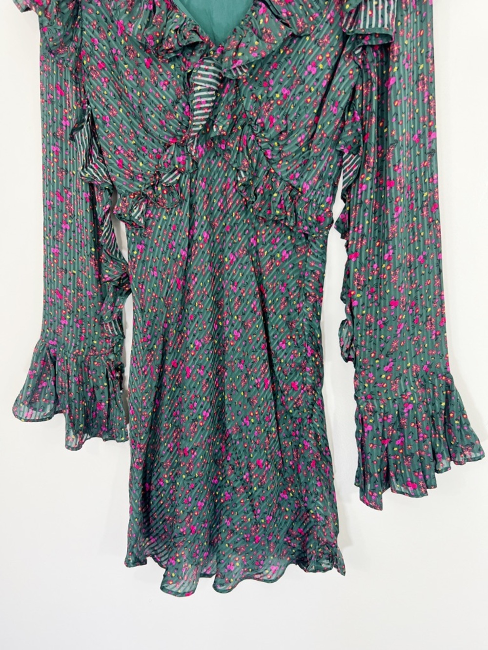 Free People Sweetest Thing Mini Dress in Green Pink Floral Size 4 - Picture 5 of 10